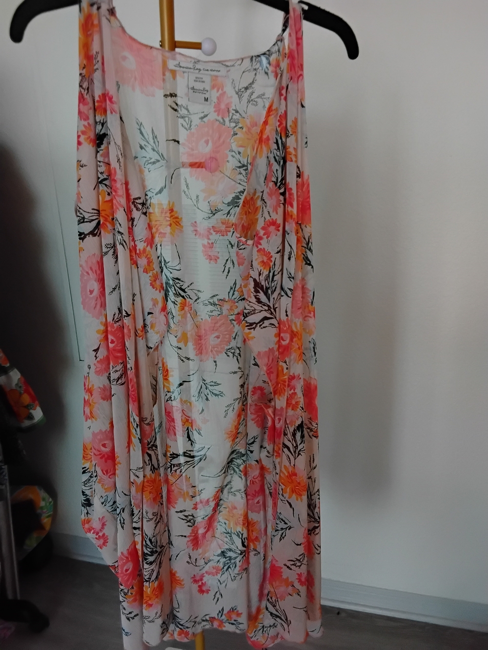 American Rag Floral Sleeveless Lightweight Cardigan - White, Pink, Orange